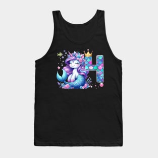 Womens Cute Unicorn Mermaid 4Th Birthday Party 4 Years Old Kids Tank Top